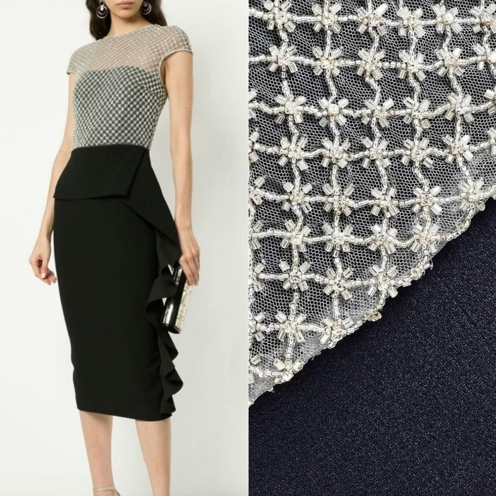 Rachel Gilbert Elsa Navy Sequin Bodice Cap-Sleeve Dress